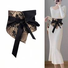1 chiếc thắt lưng bản rộng cổ điển, phụ kiện đầm bó eo, dây thắt lưng nơ có họa tiết hoa - Nhiều màu - Xem 2