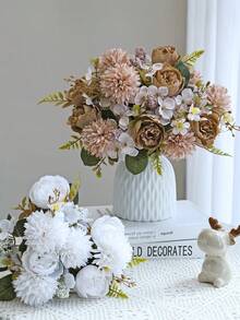 1 bó hoa mẫu đơn nhân tạo thêu lụa, vật liệu làm vòng hoa trang trí đám cưới, phụ kiện bó hoa cô dâu, trang trí xe cưới, cổng hoa, nhà cửa, nhà hàng, bình hoa phòng ngủ, quà tặng sinh nhật, ngày Valentine, quà năm mới. - Nâu sẫm - Xem 1