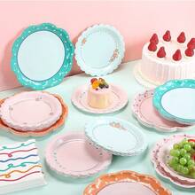 144 Pcs 48 Guests Floral Tea Party Plates And Napkins Party Supplies Vintage Scalloped Floral Paper Plates Napkins Disposable Tableware For Birthday Bridal Baby Shower Wedding Decorations - Tiệc mùa hè - Xem 6