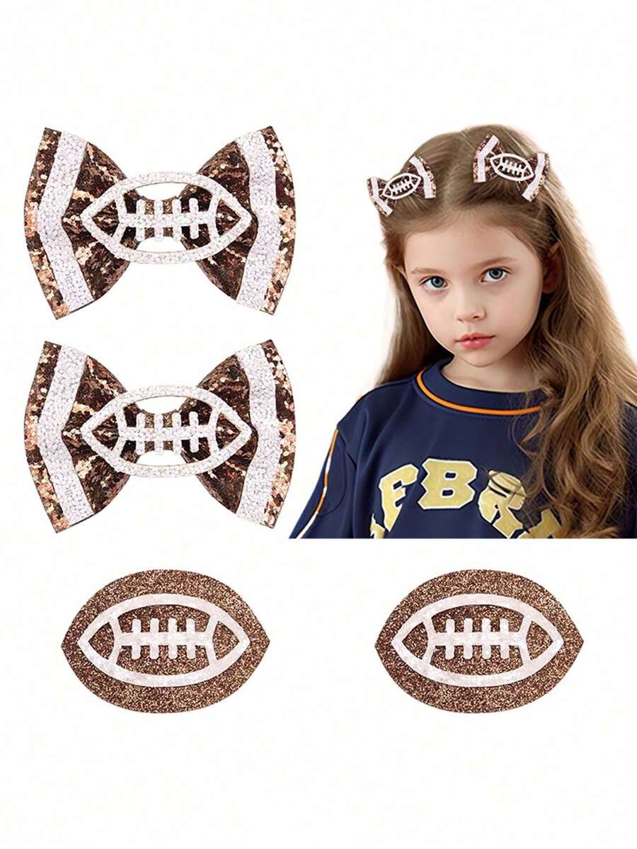 2个足球迷发夹，女孩足球主题发夹，适合送给足球爱好者的礼物 - 彩色 - 查看 1