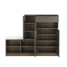 Shoe Bench And Shoe Rack, Shoe Bench, Multifunctional Shoe Rack With Padded Seat, Versatile Shoe Storage Solution With Adjustable Shelves For The Hallway, Gray, W 140/D 35/H 110 Cm - 灰色 - 查看 5