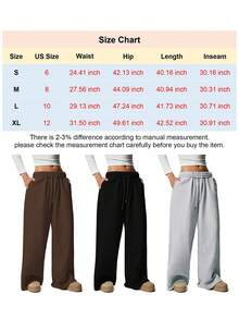 Women's Wide Leg Fleece Lined Sweatpants Winter Baggy Lounge Travel Pants Drawstring Athletic Joggers Fall Winter Spring Outfits - 咖啡棕 - 查看 5