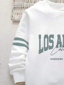 Conjunto de moletom de manga comprida com gola redonda e estampa de letras para menino, ideal para outono/inverno. - Verde - Ver 5