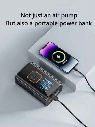 Mini Wireless Portable Air Compressor 150PSI Rechargeable Tire Inflator For Cars. Smart Air Pump Features A Digital Pressure Gauge And Emergency Light, Suitable For Cars/Motorcycles/Bicycles/Balls. 7.4V 2000Mah Li-Ion Battery/Dc-Powered Car Accessory/Holiday Gift. Bicycle Pump (Note: Model B Supports Battery Power Only; Model D Recommended).