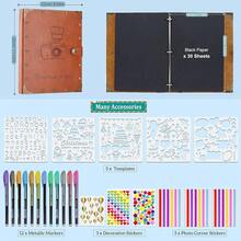 Leather Scrapbook DIY Photo Album 60 Pages Vintage Scrap Book Memory Photo Album 8.5x11 Inch, Family Travelling Scrapbook ScrapbooFKing Kits For Couples Anniversary Birthday Gift,Brown - 棕色 - 查看 5
