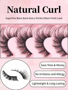 Fengxiu Eyelash 1盒7对D/DD卷度奢华蓬松浓密夸张凌乱仿貂毛假睫毛，可重复使用，柔软舒适，条状假睫毛，提拉眼角，仿貂毛假睫毛，俄式浓密睫毛，猫眼睫毛，睫毛，假睫毛，美容与健康，圣诞节，万圣节，新年，节日妆容 - 黑色 - 查看 6