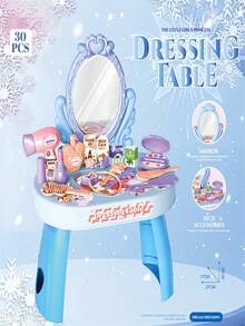 3-6岁女孩趣味梳妆台化妆桌过家家玩具套装，含化妆镜和梳子，互动亲子玩具，圣诞节/生日礼物（配件颜色随机）