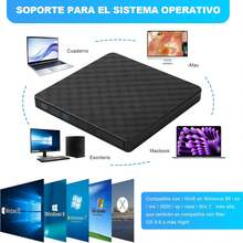 Grabadora CD/DVD Externa USB 3.0, Lector de CD, Grabadora CD/DVD Lector Portátil, Unidad Óptica Externa de Player Compatible con 98//8/10/XP/Vista Linux OS - Negro - Ver 2