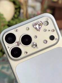 1 miếng dán bảo vệ ống kính camera hình trái tim lấp lánh pha lê Y2K dễ thương, trong suốt, mềm mại, tương thích với iPhone 17 Pro Max/17 Pro - Hồng - Xem 5
