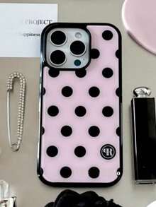 Ốp điện thoại chấm bi đen tối giản dễ thương, tương thích với các dòng máy 12/13/14/15/16/17 Pro Max/14/15/16 Plus/17 Air/17 Pro/11, thiết kế phối màu tương phản thời trang, khung đen chống sốc, món quà lý tưởng cho bạn bè hoặc phụ nữ. - Hồng - Xem 3