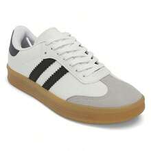 Unisex White Casual Sneakers With Black Stripes – Comfortable, Stylish, And Non-Slip, Pairs Well With Jeans, Shorts, And Skirts - Trắng Đen - Xem 4