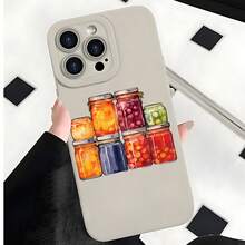 2026 nueva funda de teléfono esmerilada, funda de teléfono con impresión de frutas y verduras en frasco para  17 15 Pro Max  17 14 Plus  17 13 Mini  Galaxy S23 Ultra S22 S21 protector de teléfono funda de pareja regalo para novio novia regalo de vacaciones - Blanco antiguo - Ver 7