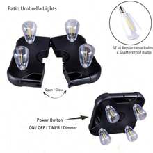 Paraguas de patio con temporizador funciona con pilas 3 modos de brillo luces inalambricas con bombillas LED Edison ideal para paraguas voladizo al aire ultima intervension patio - Marrón oscuro - Ver 5