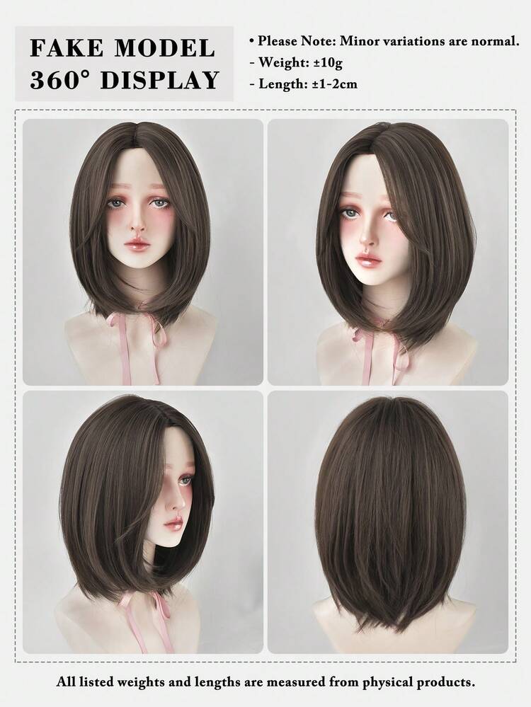 7JHH WIGS Short Straight Brown Bob Wig For Women Middle Part Wig With Curtain Bangs Synthetic Heat Resistant Full Machine Hair Shoulder Length Wigs For Daily Party Use 16 Inch - Brown - View 5