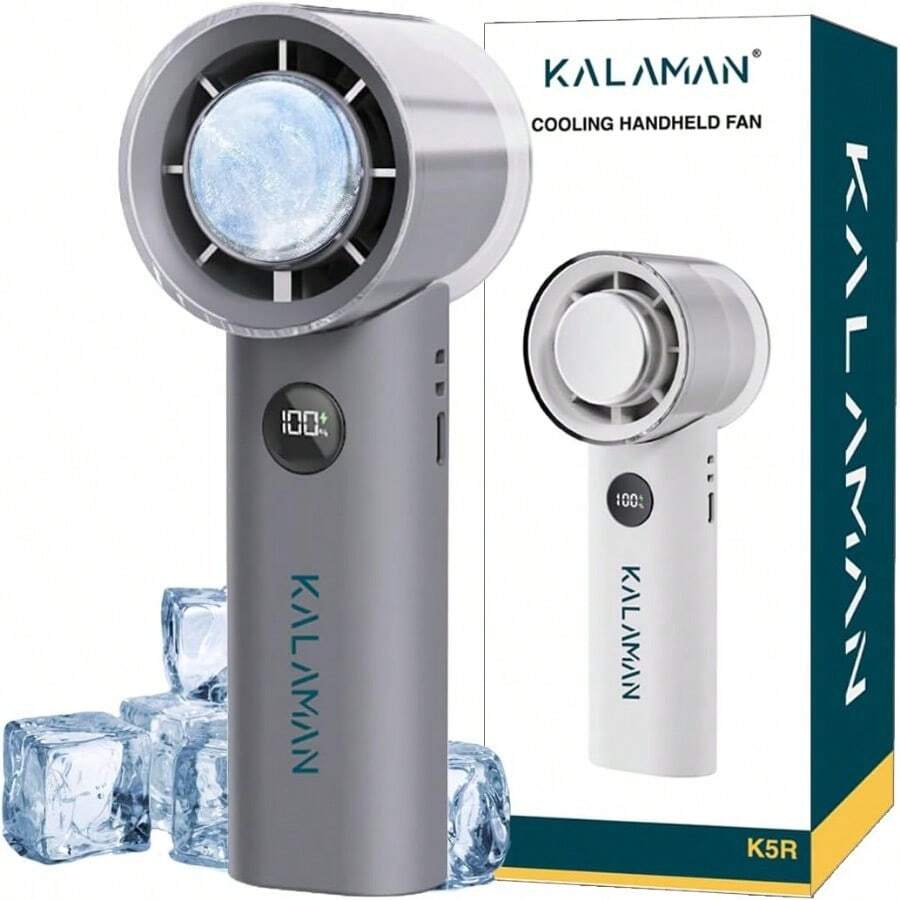 AWYYHandheld Portable Fan With Ice Cooler 5000mAh Rechargeable Personal Fan [15H Cooling Time] Mini Y Powerful [12000+ RPM] Small Pocket Fans For Travel/Outdoor/Office Quiet Neck Fan Black - 黑色 - 查看 1