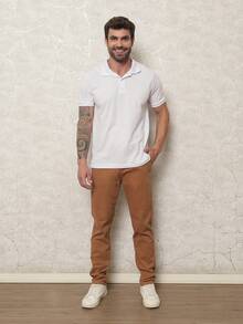 Men's Twill Pants, Men's Pants With Lycra Elastane, Welt Pocket - màu nâu - Xem 2