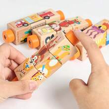 Children's Wooden Rotating Cube Cognitive Puzzle Infant Baby Early Education Intelligence Wooden Blocks Matching Toys Christmas Gifts; - Multicolor - View 8