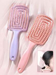 2pcs/1pc Hair Brush Curly Hair Savior Detangler, Women's Long Hair Massage Comb Hollow Design For Home Use, Hair Brush, Comb, Hair Tools, Hair Products And Accessories Essential For Salon, Barber And Hair Brush, Detangling Brush, Hairbrush, Hair Combs, Barber, Hair Tools, Hair Products, Slick Back Brush, Hair Care, Hair Comb, - Multicolor - View 11
