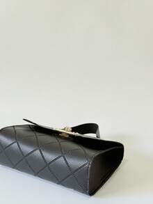 女士时尚简约菱形迷你方包，压纹PU皮革，金属扣 - 斜挎/手提包，日常使用 - 黑色 - 查看 8