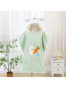 1pc Rabbit & Carrot Fashionable Style Kids Bathrobe, Coral Fleece Absorbent Children Bath Towel, Embroidered Hooded Cloak, Cartoon Bathrobe Suitable For Home Use - Multicolor - View 7