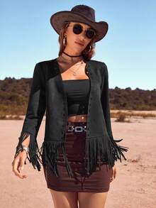 RELISH NOLESS Western Wear Women Cowgirl Outfit Boho Hippie Old Money Bohemian Festival Suede Fringe Jacket