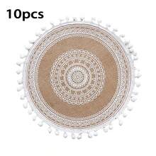 4pcs/6pcs/8pcs/10pcs Round Printed Linen Placemats, Heat-Resistant And Easy To Clean, Suitable For Outdoor Camping, Holiday Decoration, Wedding Decoration And Western Dining Table, Coasters For Tea Cups, Water Glasses, Wine Glasses, Coffee Cups, Round Absorbent Silicone Coaster Set, Suitable For Christmas Party, Halloween, Birthday, Valentine's Day, Coffee Bar And Kitchen Accessories, Home Decor - Multicolor - View 11