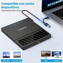 Quemador de CD y DVD Externo,Lector de CD, Grabadora DVD Externa USB 3.0 y Tipo C, Grabadora CD/DVD Lector Portátil con Lector Tarjeta/TF,Compatible con Linux OS - Negro - Ver 4