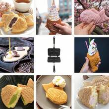 Máquina para Hacer Pasteles en Forma de Antiadherente Taiyaki, Molde Doble para Hornear Gofres con Mango Antiescaldado y Soporte Fijo para Postres Perfectos - Negro - Ver 6