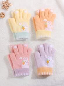 1双带兔子图案的羊毛手套，适合3-8岁儿童，冬季手套 - 小兔子手套 - 查看 1