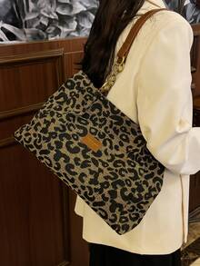 Livesso Leopard Print Canvas Tote Bag, Vintage Shoulder Bag, Fashionable Hand Bag Suitable For School, Work, And Shopping, Fall Winter Fashionable Cheetah Print Purse For Women, New Fall Winter Tiger Print Bag For Women - Brown - View 6