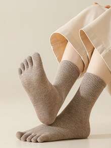 4 pares de calcetines de dedo para mujer de unicolor, antibacterianos, antideslizantes, transpirables y cómodos, versátiles para uso diario - Multicolor - Ver 6