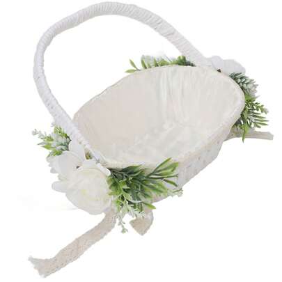 Elegant Hand-Woven Flower Girl Basket: Lightweight And Romantic Wedding Basket, Ideal For Brides And Flower Girls.