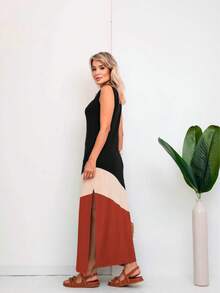 3 Marias Sleeveless Long Dress With Pocket And Side Opening - màu đen - Xem 2