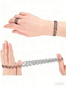 Colección surtida de joyas de tatuaje elásticas - Collar, pulsera y anillo tipo choker de tatuaje - Accesorios de joyas con efecto de tatuaje elástico - Multicolor - Ver 6