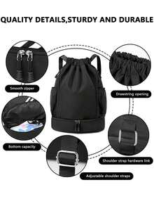 1个大容量抽绳运动背包，时尚健身包，带内袋，防水耐用的尼龙牛津布面料，底部鞋仓，侧面网袋，宽抽绳设计，男女皆宜，是足球、篮球、旅行、瑜伽、游泳、骑行的理想之选，也可作为单肩包使用。 - 彩色 - 查看 2