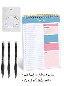 1本待办事项笔记本 + 3支黑色圆珠笔 + 1本泡泡便签本 - 每日计划笔记本，双面撕取，纸张质感温暖，每一笔都充满温情，美观实用便携文具 - 彩色 - 查看 1