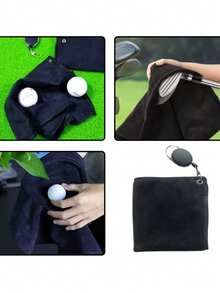 这款户外高尔夫球巾是您在球场上的完美清洁伴侣！内置可伸缩挂钩设计尤其贴心，方便您将其挂在球包上，随时取用。不用时，可轻松折叠收纳，节省空间。