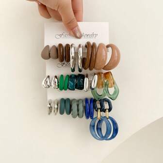 1-15 Pairs Random Vintage Y2K Geometric Acrylic Exaggerated Fashion Earring Set, Blind Box Combination, Suitable For Women, Mother's Day, Valentine's Day, Christmas, New Year, Daily Wear