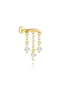 EleRunis 1件925纯银流苏风筝耳钉，扁平耳骨耳饰，适合女性日常佩戴，也适合婚礼、派对、订婚、周年纪念、情人节等场合。 - 金色 - 查看 7