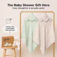 TTJM KeaBabies 2-Pack Hooded Baby Towels For Newborn - 30x30 Soft And Absorbent Viscose From Bamboo Baby Bath Towels With Hood For Infant Toddler Boys Girls Newborn Bath Essentials Sage Petite - 聖人 - 查看 8