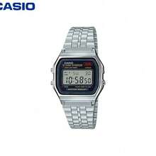 Đồng hồ Casio Retro Square, Màn hình kỹ thuật số màu bạc, Dây đeo bằng thép không gỉ, Kích thước nhỏ gọn 36,8mm, Mỏng 8,2mm, Hoàn hảo cho trang phục thường ngày và công sở A159WA-N1 - Một cỡ - Xem 1