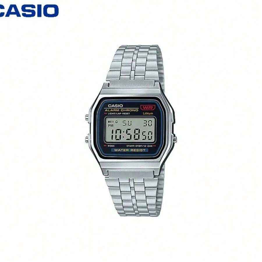 Đồng hồ Casio Retro Square, Màn hình kỹ thuật số màu bạc, Dây đeo bằng thép không gỉ, Kích thước nhỏ gọn 36,8mm, Mỏng 8,2mm, Hoàn hảo cho trang phục thường ngày và công sở A159WA-N1 - Một cỡ - Xem 1