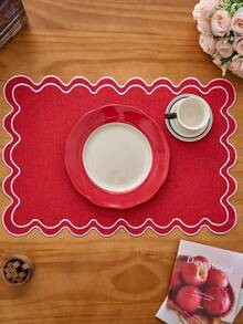 1/2/4/6pcs Bohemian Style Rectangular Embroidered Placemats With Wavy Edges, Solid Color, Non-Slip Mats For Dining Room, Kitchen, Table, Home Decor, Suitable For Restaurants, Living Rooms, Parties, Weddings, Offices, Coffee Tables, All Seasons (Multiple Color Options) - Multicolor - View 5
