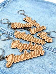 1/2/5Pcs Custom Keychain,Personalized Name Keychain,Engraved Wooden Name Tag,Personalized Gift For Him Her, Bag Charm, Backpack Accessories,School Bag Tags,Birthday & Valentine's Day Gift, And Special Occasions - متعدد الألوان - مشاهدة 3