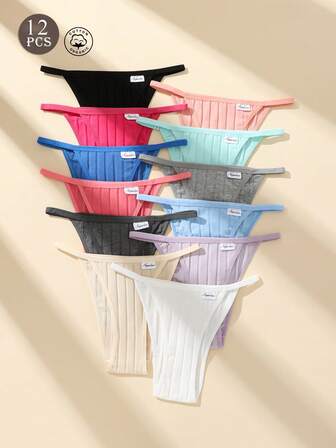 12PCS/Pack Women Cotton String Briefs Soild Color Soft Cotton Elastic Breathable Ladies Panties