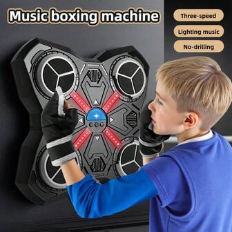 Trådlös väggmonterad boxningsleksak med upplyftande musik: Maskin för 2 spelare med slitstarka handskar och livfulla rytmlampor, för barn (3+) och vuxna – Förstklassig hemmaträningsutrustning och fantastisk sportpresent för pojkar, flickor, tonåringar, perfekt för Halloween, jul, påsk och födelsedagar