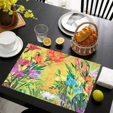 1/4/6/8/12 Stücke bunte bedruckte 2D-Muster Leinen waschbare Tischsets, schützende Tischsets für Innen-/Außengastronomie, geeignet für Feierlichkeiten, Küche