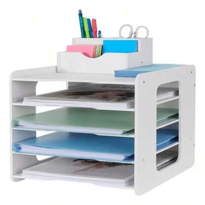 Archivador de sobremesa de plástico moderno de 5 capas Organizador de documentos de sobremesa para oficina de estudio