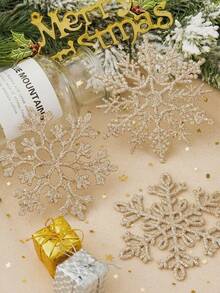 30 piezas de adornos de copo de nieve navideños de plástico reutilizables con brillo en color plata, champán y dorado, para decorar el árbol de Navidad y crear un entorno navideño invernal