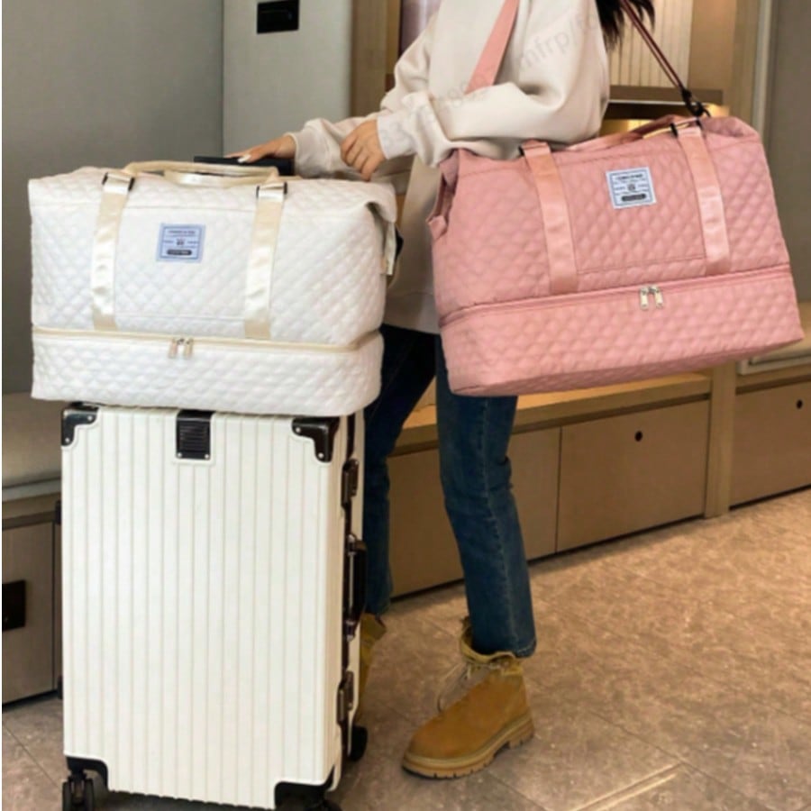 Beige Expanded Luggage Storage Bag, Lightweight Foldable, Expanded, Carry On Travel Weekender & Overnight Bag, Weekend Bag Hospital Bag Travel Bag Handbag Handbags Hand Bag Gym Bag Luggage Bag Hand Bags For Holiday Outdoor For Business Vacation Back To Sc